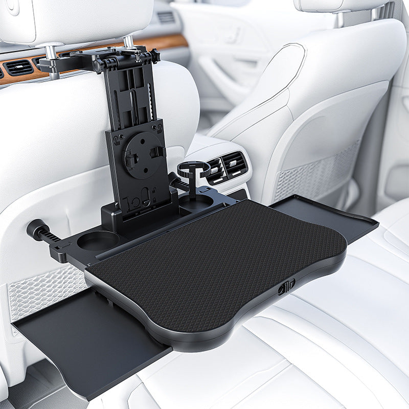 car travel table, multifunctional car seat back small table, adjustable for adults and kids, with cup and laptop holder