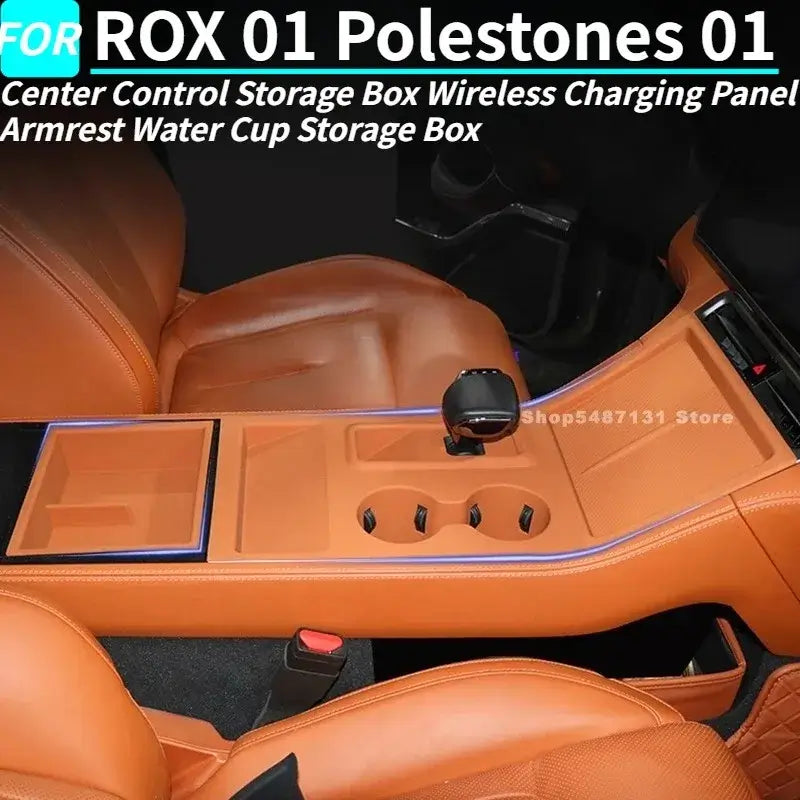 Center Control Storage Box Wireless Charging Panel Armrest Water Cup Storage Box for ROX 01 Polestones 01 Accessories 2023-2025 | 1688 Store UAE