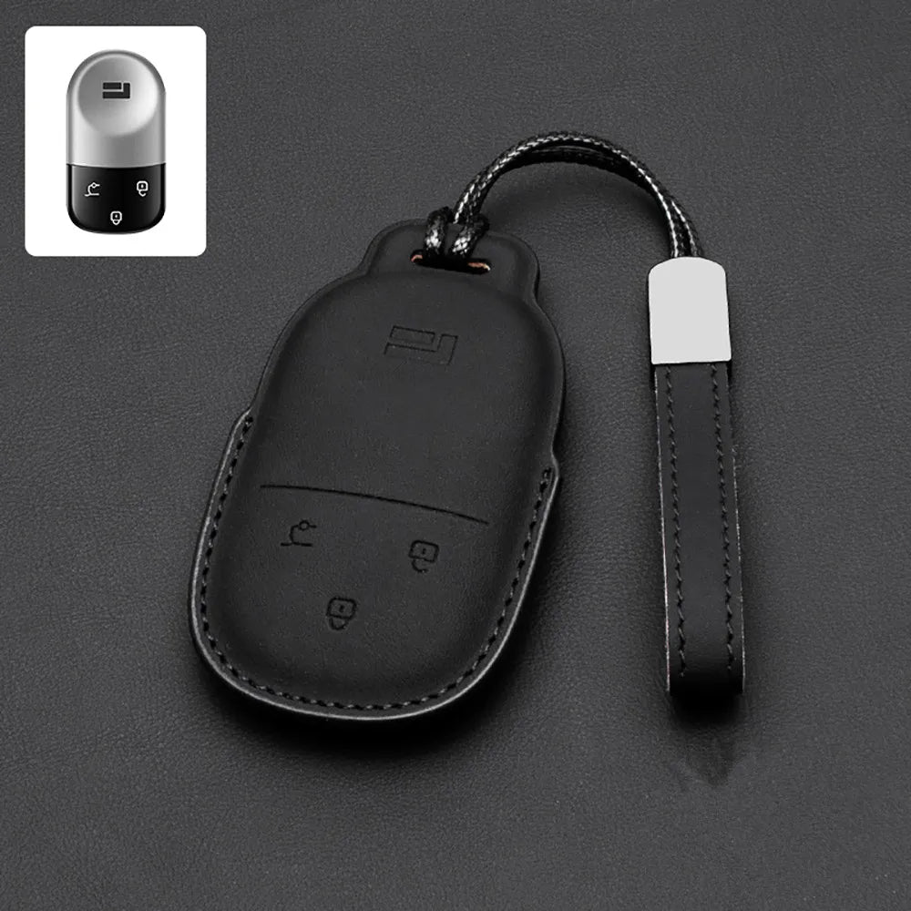 Car Leather Key Fob Cover For BAIC Jishi Polestone 01 Rox 01 2023-2025 Remote Cover Case Shell Keychain Ring Holder Accessories.