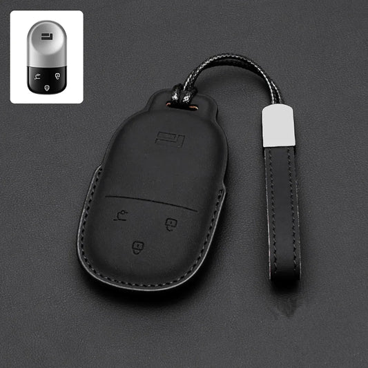 Car Leather Key Fob Cover For BAIC Jishi Polestone 01 Rox 01 2023-2025 Remote Cover Case Shell Keychain Ring Holder Accessories.