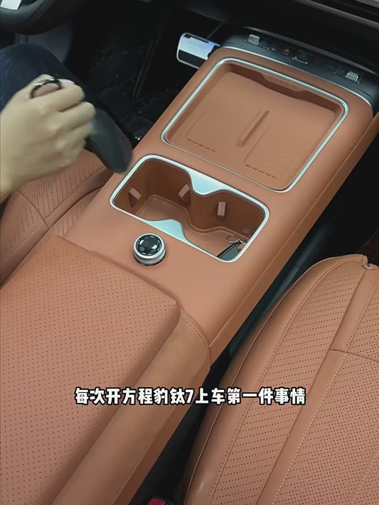 Leopard Titanium 7 center console water cup holder limiter and interior.