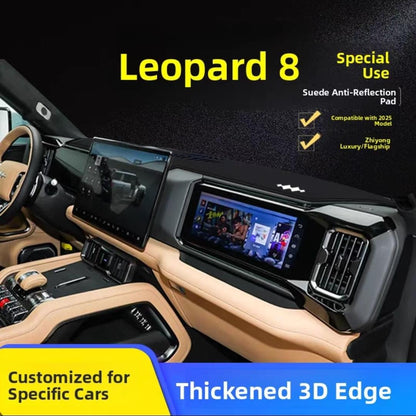 Leopard 8 Dashboard cover with leopard logo.